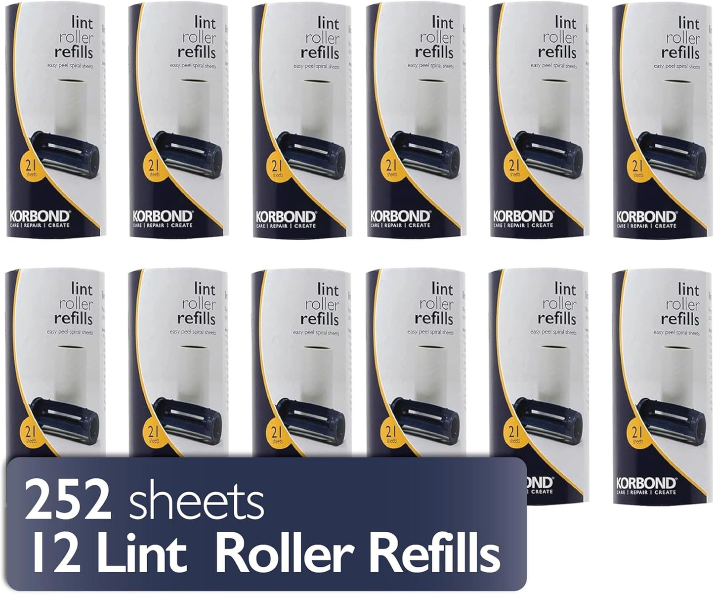 12 Pack of Lint Roller Refills - 252 Pre-Cut Sticky Sheets - for ALL Fabric Types - Lint Rollers, Pet Hair Remover, Lint Roller Refills, Dog and Cat Hair Remover, Lint Removers for Clothes