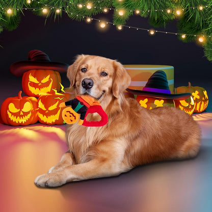 Plush Squeaky Toys - Dinosaur, Cotton Rope & Teething Chew Toys for Small to Large Dogs (Halloween Pumpkin)