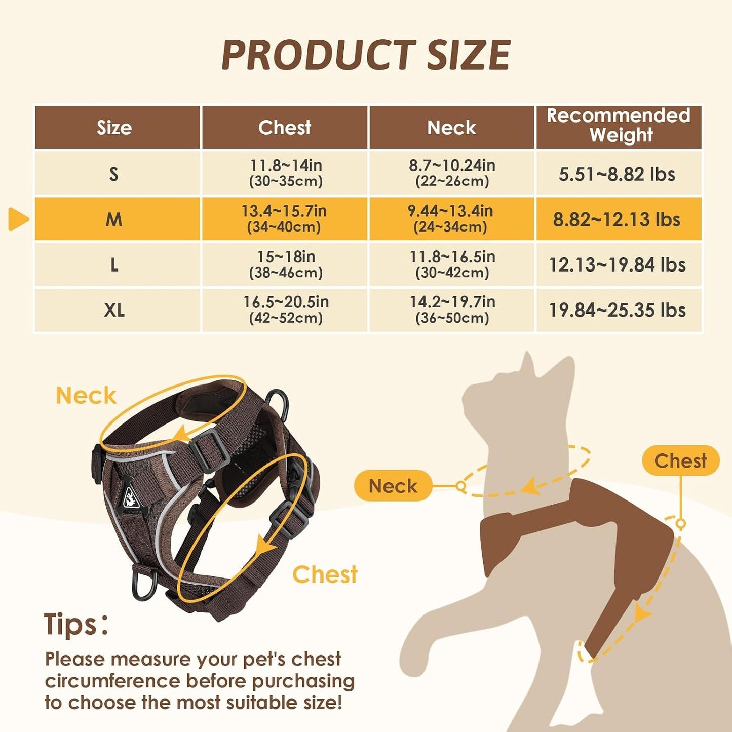 Cat Harness and Lead Set, Escape Proof Kitten Harness with Cat Lead Adjustable Vest Harnes S with Reflective Stripe Soft Breathable for Cats Puppies Pets Walking Travel (Coffee, M)