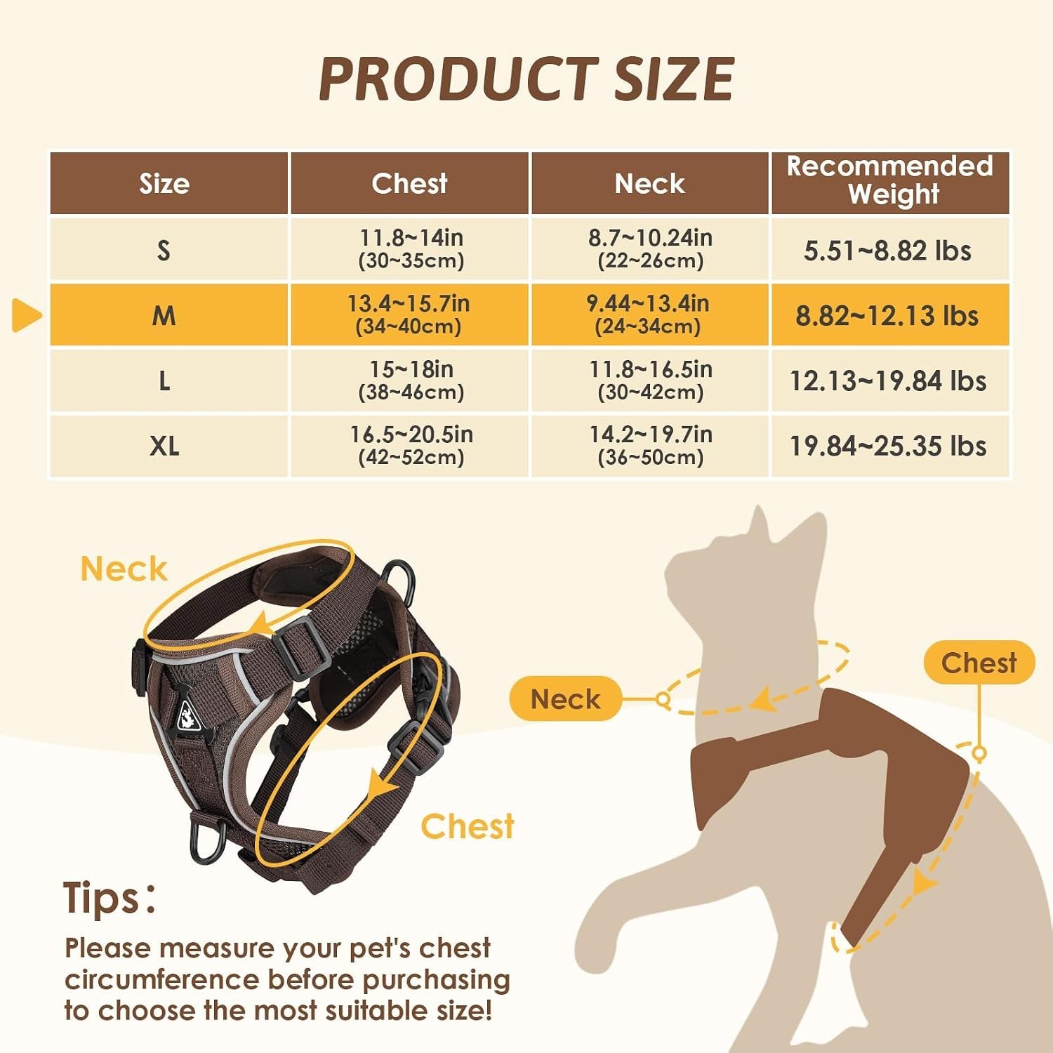 Cat Harness and Lead Set, Escape Proof Kitten Harness with Cat Lead Adjustable Vest Harnes S with Reflective Stripe Soft Breathable for Cats Puppies Pets Walking Travel (Coffee, M)