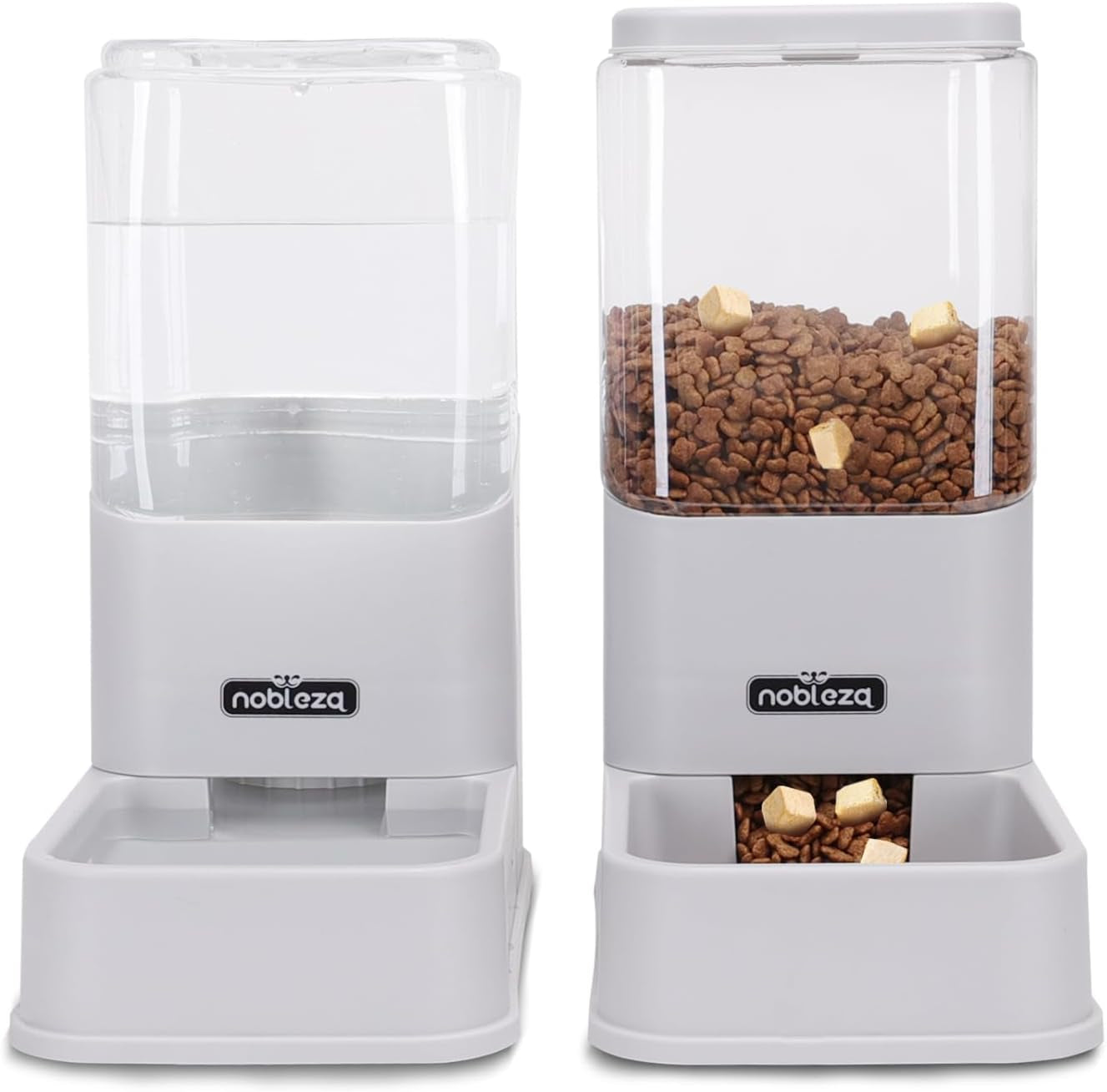 Automatic Dog Cat Food Feeder and Waterer Set, 3.8 L Dog Cat Water and Food Dispenser, Automatic Pet Water Dispenser Pet Feeder for Small Medium Dogs, Puppy and Cats, 2 Packs, Grey