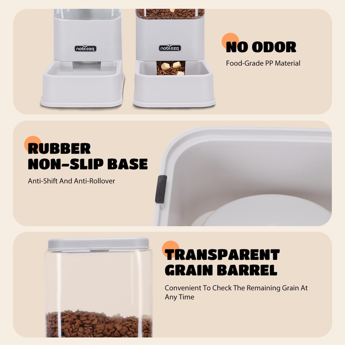 Automatic Dog Cat Food Feeder and Waterer Set, 3.8 L Dog Cat Water and Food Dispenser, Automatic Pet Water Dispenser Pet Feeder for Small Medium Dogs, Puppy and Cats, 2 Packs, Grey