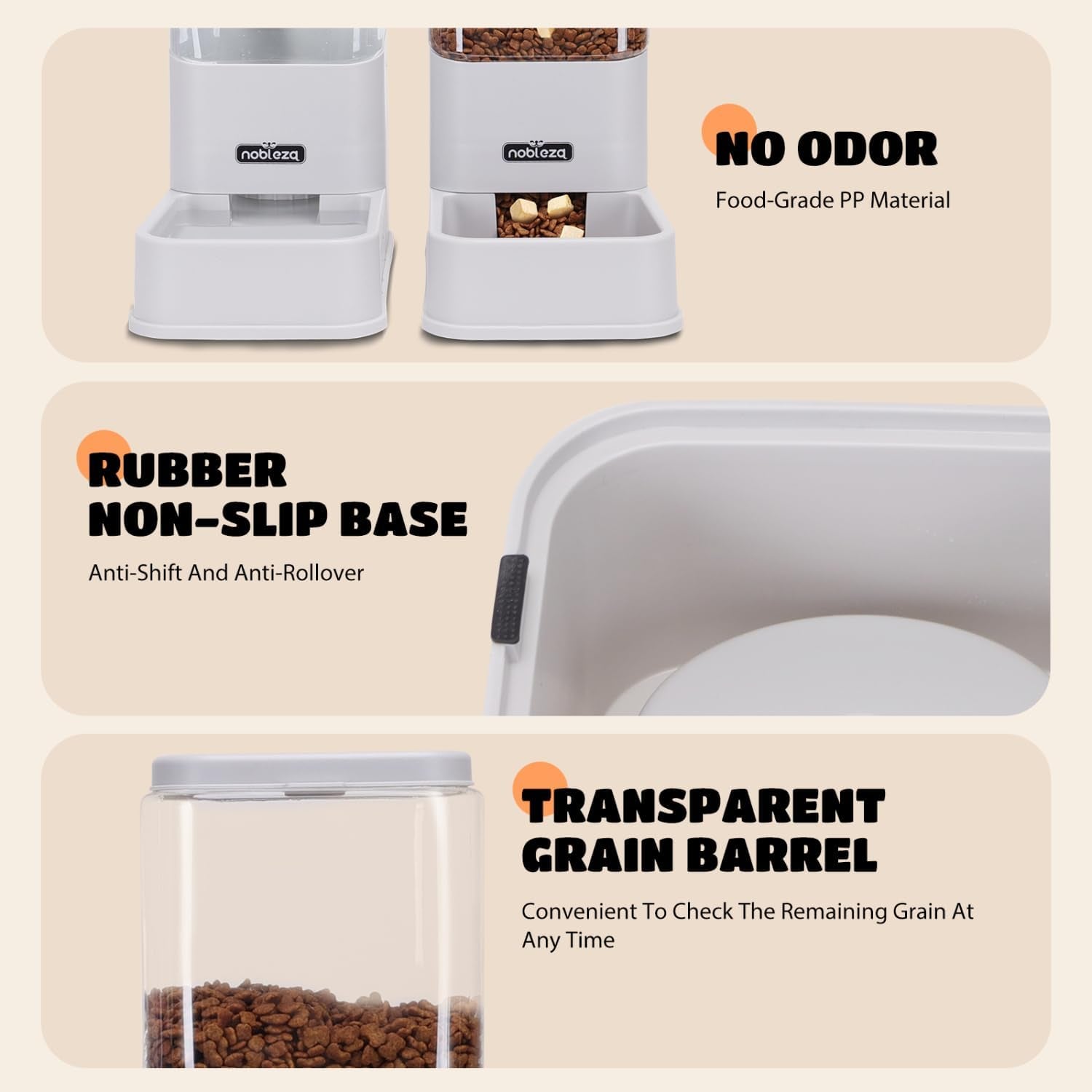 Automatic Dog Cat Food Feeder and Waterer Set, 3.8 L Dog Cat Water and Food Dispenser, Automatic Pet Water Dispenser Pet Feeder for Small Medium Dogs, Puppy and Cats, 2 Packs, Grey