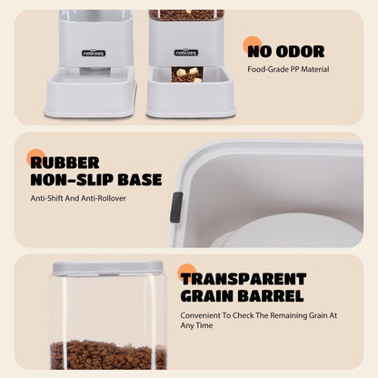 Automatic Dog Cat Food Feeder and Waterer Set, 3.8 L Dog Cat Water and Food Dispenser, Automatic Pet Water Dispenser Pet Feeder for Small Medium Dogs, Puppy and Cats, 2 Packs, Grey