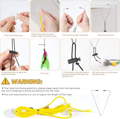 12PCS Interactive Cat Toys, Cat Feather Toy, 4-In-1 Cat Teaser Wand with Bells and Feather, for Indoor Cats Adult & Kitten