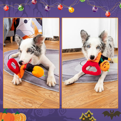 Plush Squeaky Toys - Dinosaur, Cotton Rope & Teething Chew Toys for Small to Large Dogs (Halloween Pumpkin)