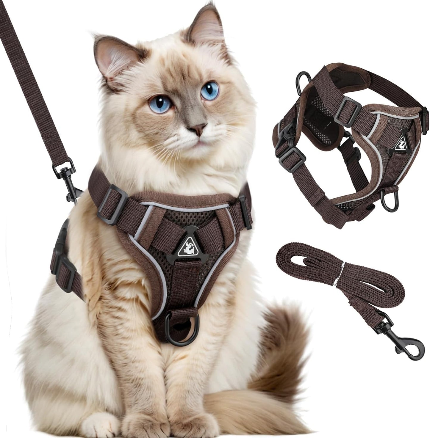 Cat Harness and Lead Set, Escape Proof Kitten Harness with Cat Lead Adjustable Vest Harnes S with Reflective Stripe Soft Breathable for Cats Puppies Pets Walking Travel (Coffee, M)