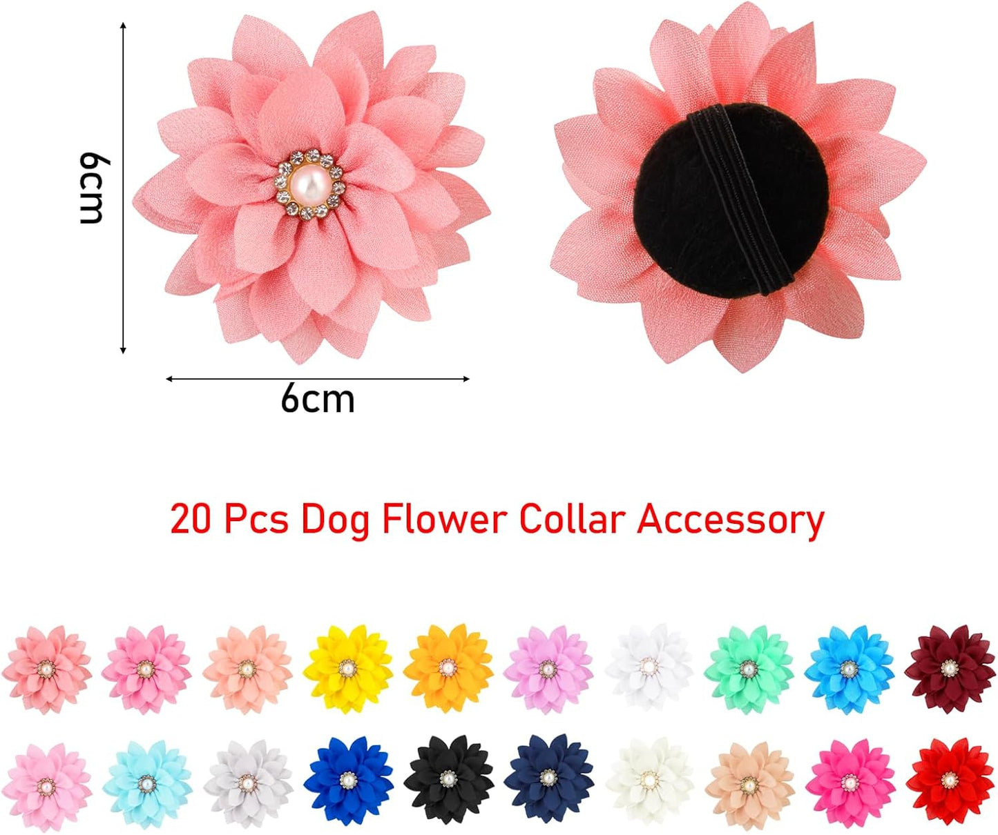 20 Pcs Dog Flower Collar Accessory, Multi-Colour Pet Collar Flower with Pearl Soft Chiffon Dog Bow Tie for Cat Puppy Grooming Decorations (20 Colours)