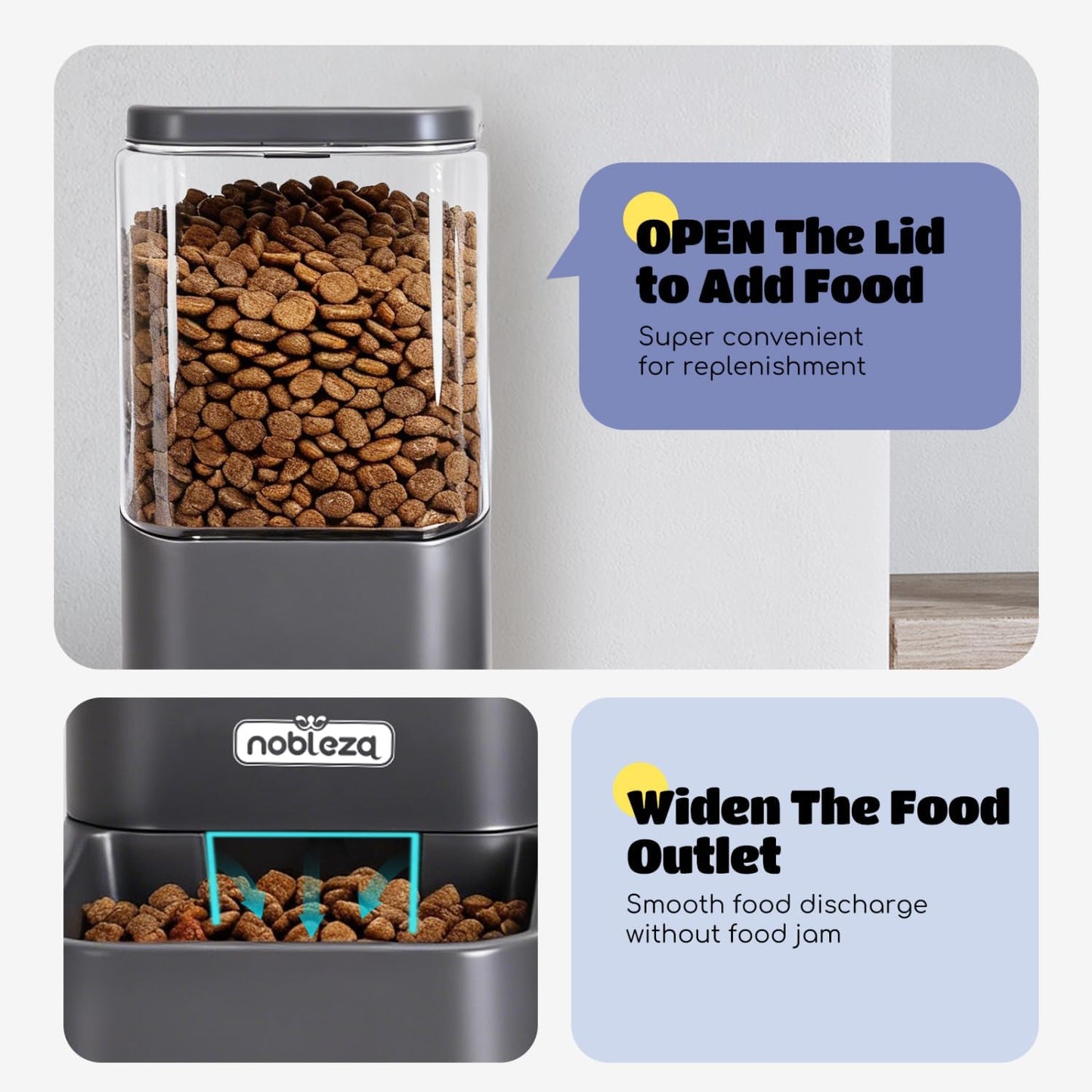 Automatic Dog Cat Food Feeder and Waterer Set, 3.8 L Dog Cat Water and Food Dispenser, Automatic Pet Water Dispenser Pet Feeder for Small Medium Dogs, Puppy and Cats, 2 Packs, Dark Grey