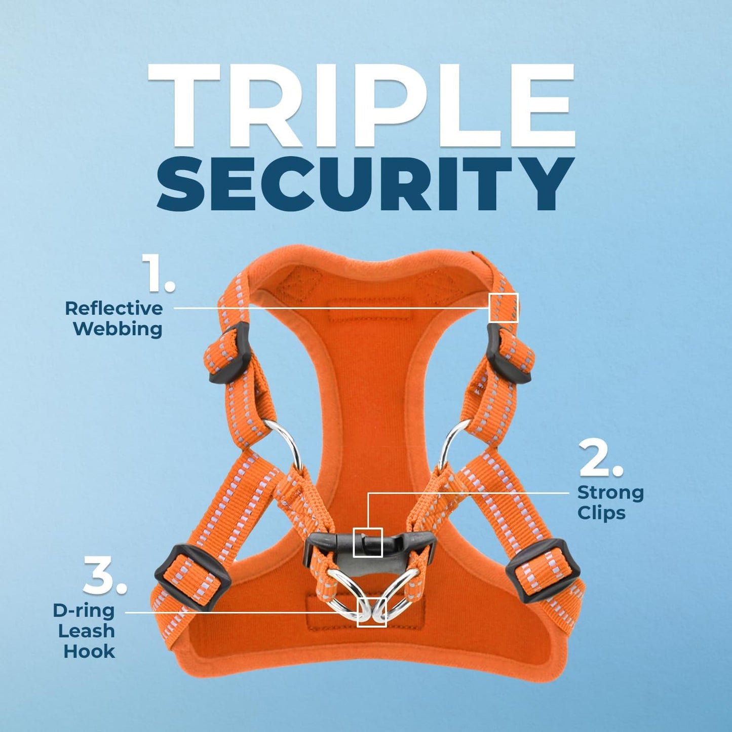 Voyager by - Fully Adjustable Step-In Mesh Harness with Reflective 3M Piping - Orange (Matching Trim), Medium