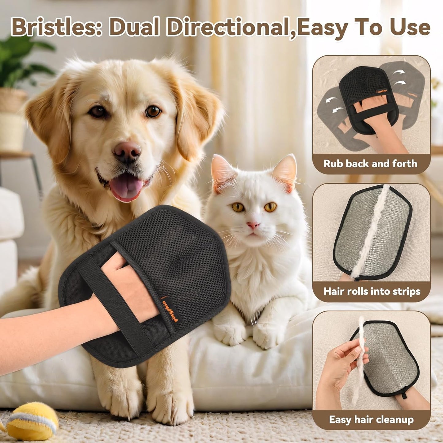 Washable Reusable Pet Hair Remover Glove for Dog & Cat Hair – Electrostatic Fur Removal Tool for Clothes, Sofa, Carpet & Car Seats – Easy Clean Lint Remover for Pet Owners(Black 1Pcs)