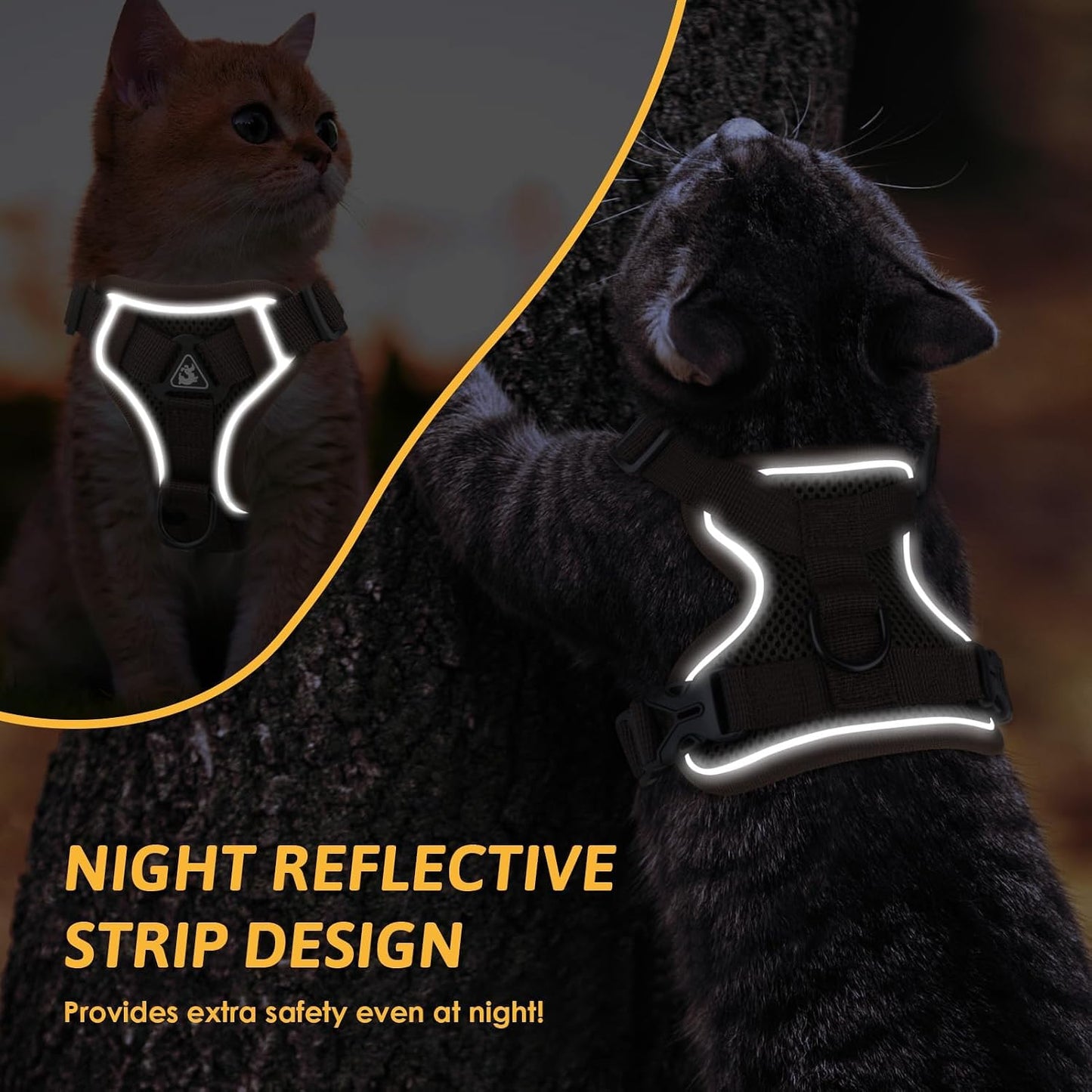 Cat Harness and Lead Set, Escape Proof Kitten Harness with Cat Lead Adjustable Vest Harnes S with Reflective Stripe Soft Breathable for Cats Puppies Pets Walking Travel (Coffee, M)