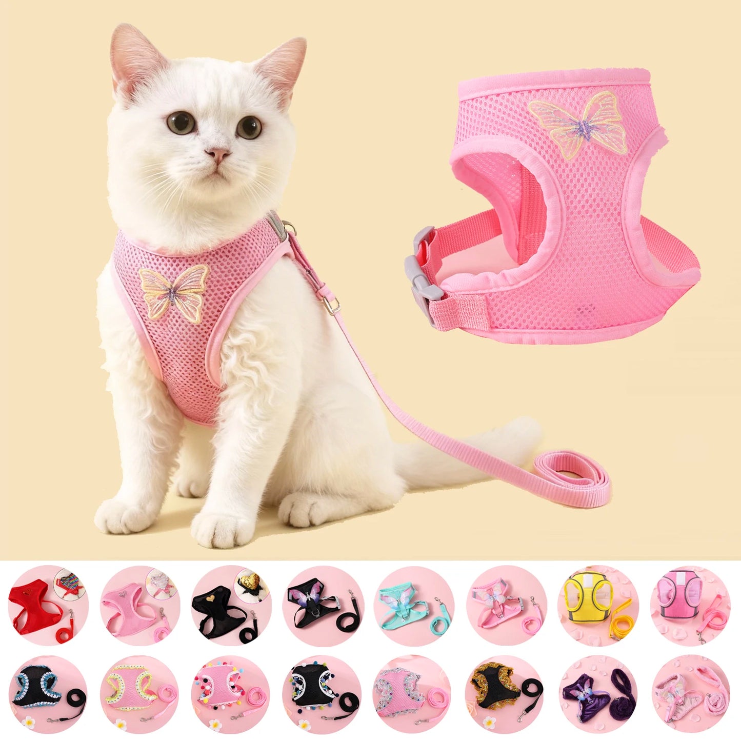 Adjustable Small Cat Harness Leash Set Breathable Cute Cat Harness Comfortable Medium Dog Harness Leash Accessories