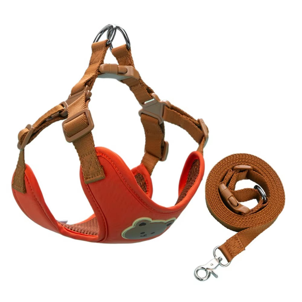 Cartoon Cute Pet Harness Leash Adjustable No Pull Dog Collar Harness Anti-Escape Dog Harness Outdoor Walking Travel