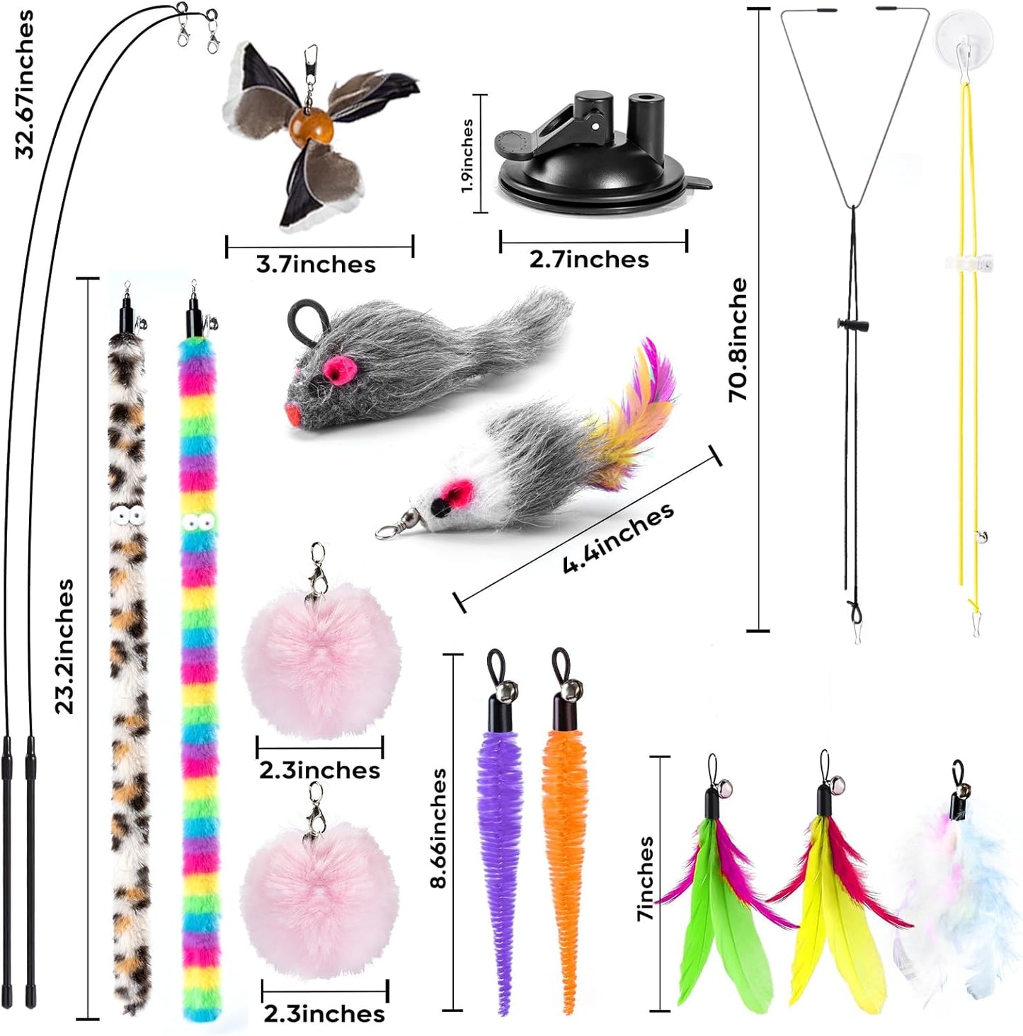 12PCS Interactive Cat Toys, Cat Feather Toy, 4-In-1 Cat Teaser Wand with Bells and Feather, for Indoor Cats Adult & Kitten