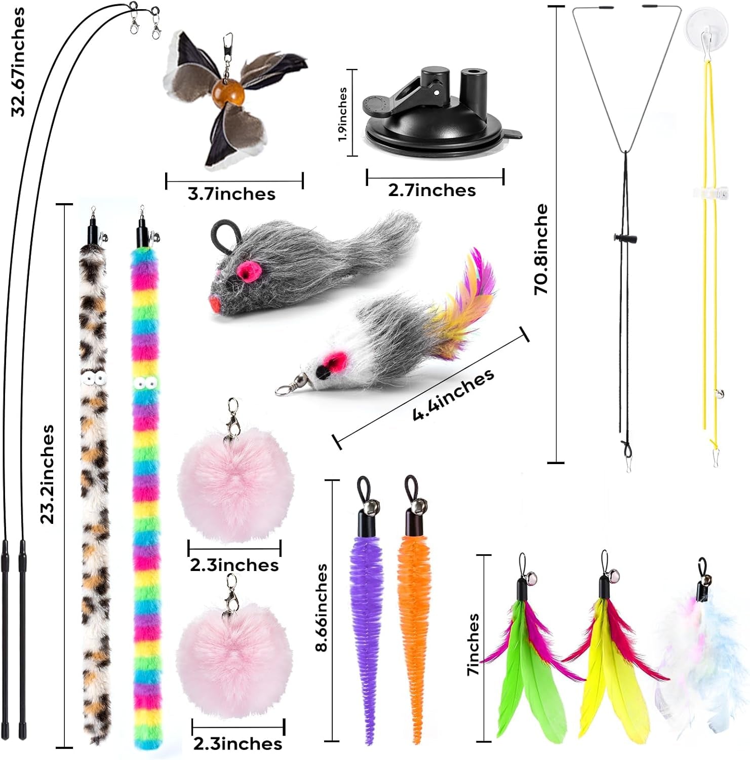 12PCS Interactive Cat Toys, Cat Feather Toy, 4-In-1 Cat Teaser Wand with Bells and Feather, for Indoor Cats Adult & Kitten