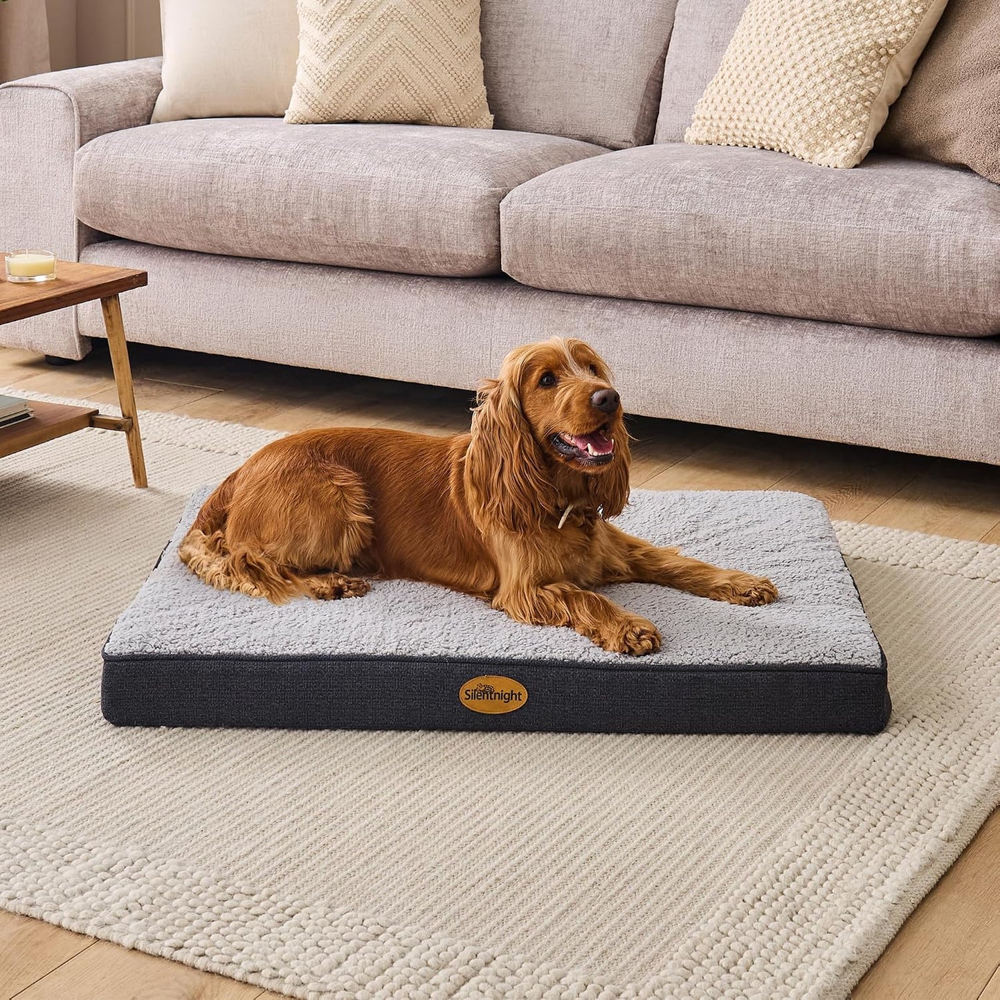 Crate Dog Bed - Orthopaedic Firm Support Pet Mattress with Non-Slip Base - Comfort & Support Mat Reduce Pressure on Joints, Removable and Washable Sherpa Cover, Medium 51X76Cm, Grey