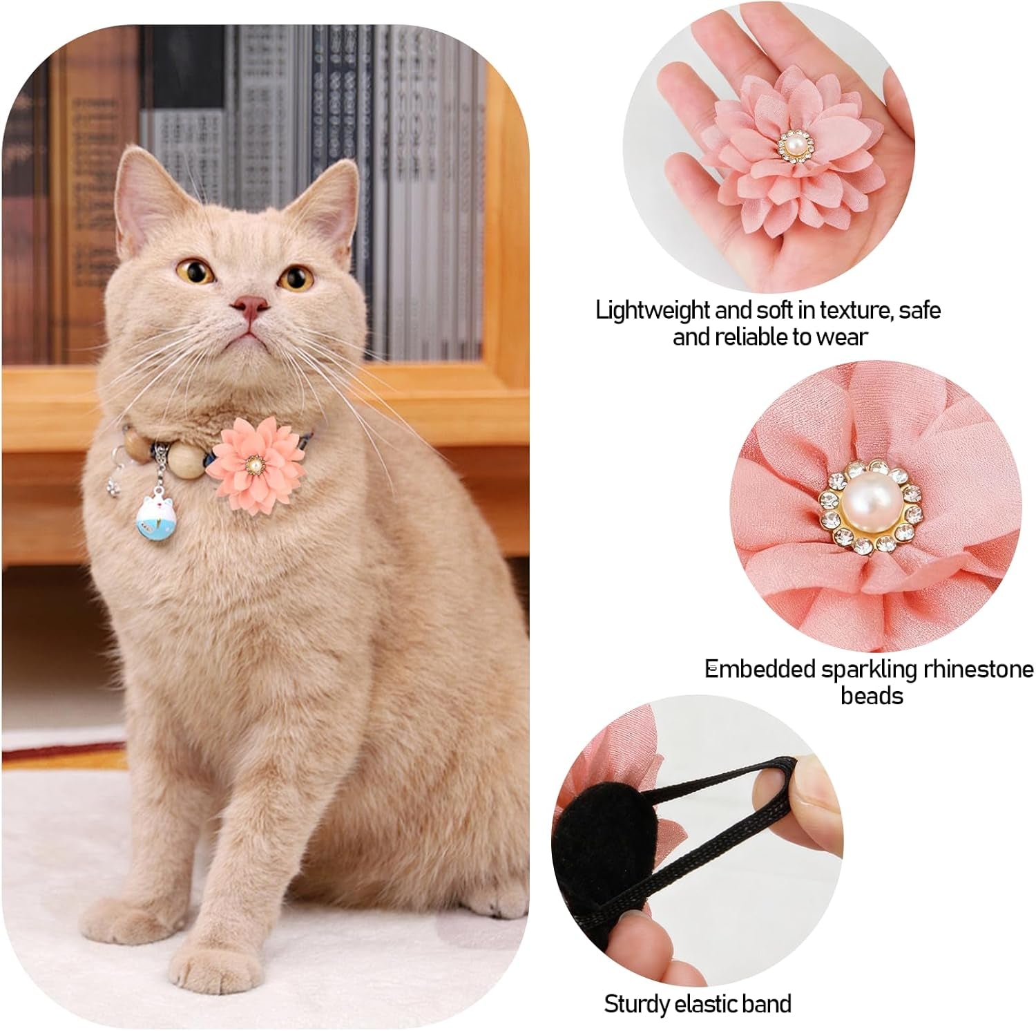 20 Pcs Dog Flower Collar Accessory, Multi-Colour Pet Collar Flower with Pearl Soft Chiffon Dog Bow Tie for Cat Puppy Grooming Decorations (20 Colours)