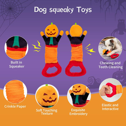 Plush Squeaky Toys - Dinosaur, Cotton Rope & Teething Chew Toys for Small to Large Dogs (Halloween Pumpkin)