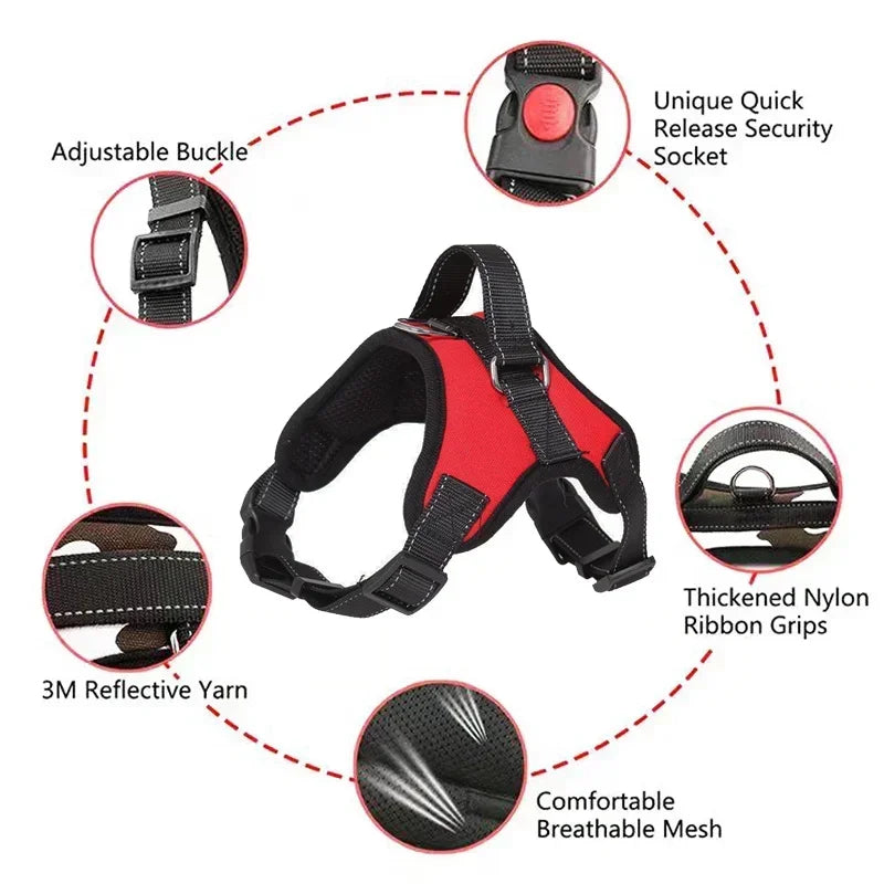 Pet Dogs Adjustable Harness Small and Large Dog Harness Vest, Strong Dog Leash Pet Leashes Reflective Leash Drag Pull Tow