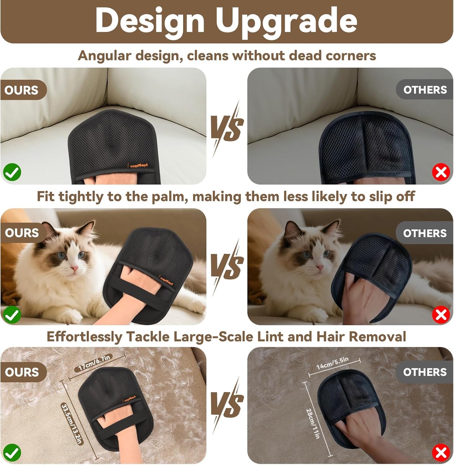Washable Reusable Pet Hair Remover Glove for Dog & Cat Hair – Electrostatic Fur Removal Tool for Clothes, Sofa, Carpet & Car Seats – Easy Clean Lint Remover for Pet Owners(Black 1Pcs)