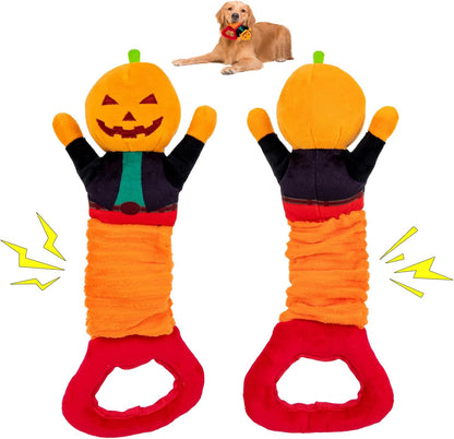 Plush Squeaky Toys - Dinosaur, Cotton Rope & Teething Chew Toys for Small to Large Dogs (Halloween Pumpkin)