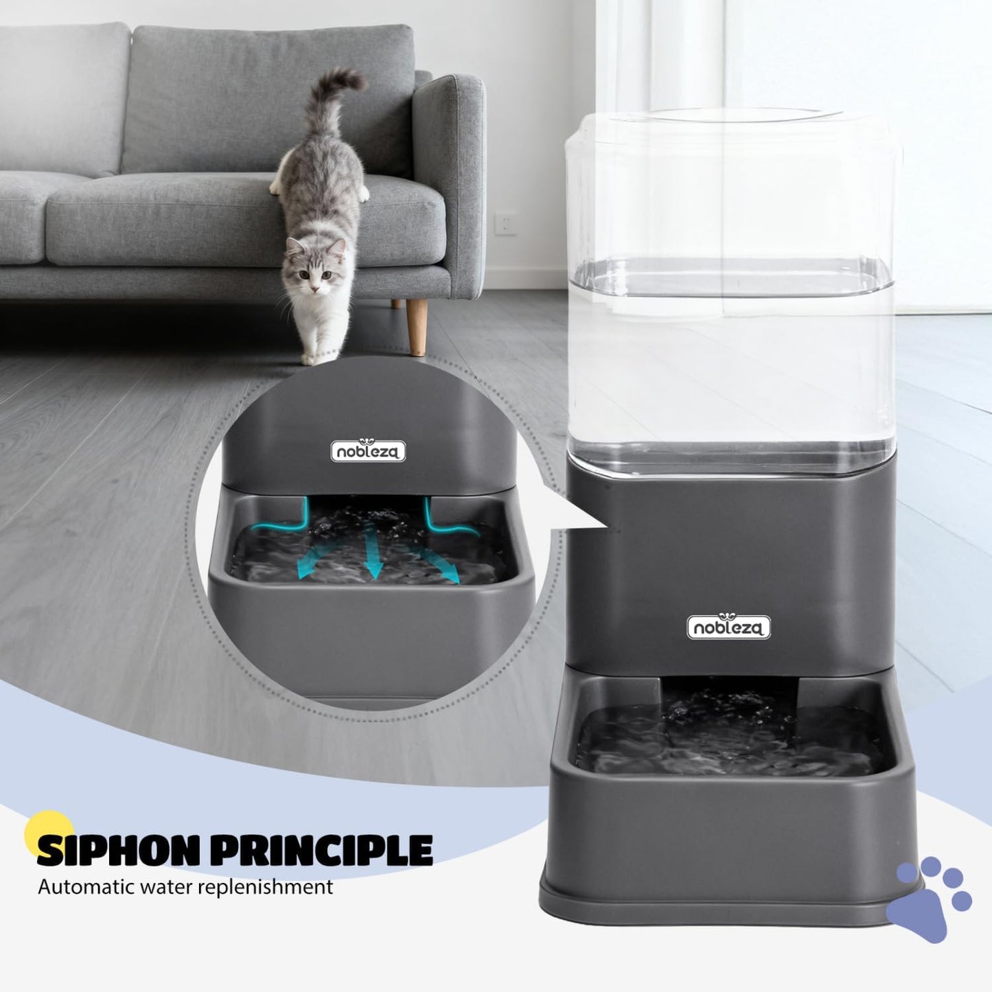 Automatic Dog Cat Food Feeder and Waterer Set, 3.8 L Dog Cat Water and Food Dispenser, Automatic Pet Water Dispenser Pet Feeder for Small Medium Dogs, Puppy and Cats, 2 Packs, Dark Grey
