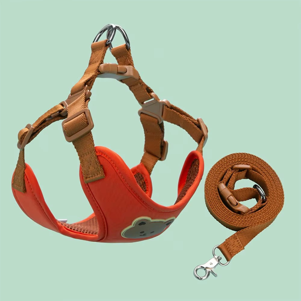 Cartoon Cute Pet Harness Leash Adjustable No Pull Dog Collar Harness Anti-Escape Dog Harness Outdoor Walking Travel