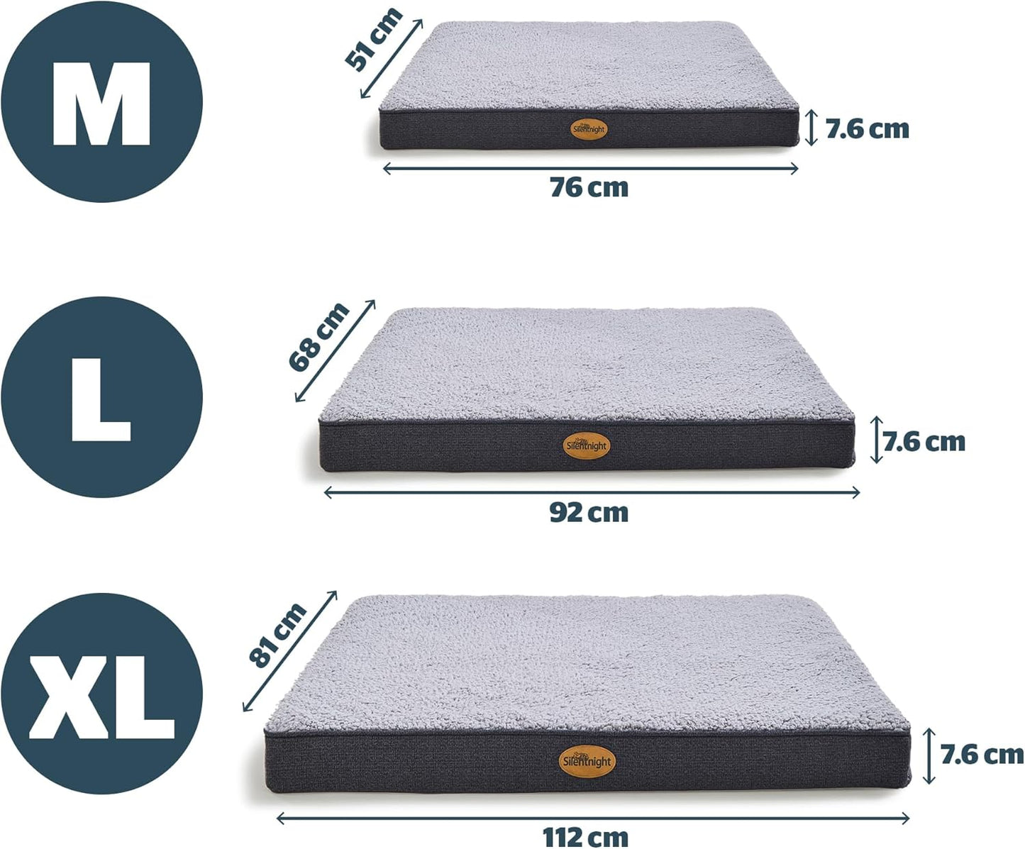 Crate Dog Bed - Orthopaedic Firm Support Pet Mattress with Non-Slip Base - Comfort & Support Mat Reduce Pressure on Joints, Removable and Washable Sherpa Cover, Medium 51X76Cm, Grey
