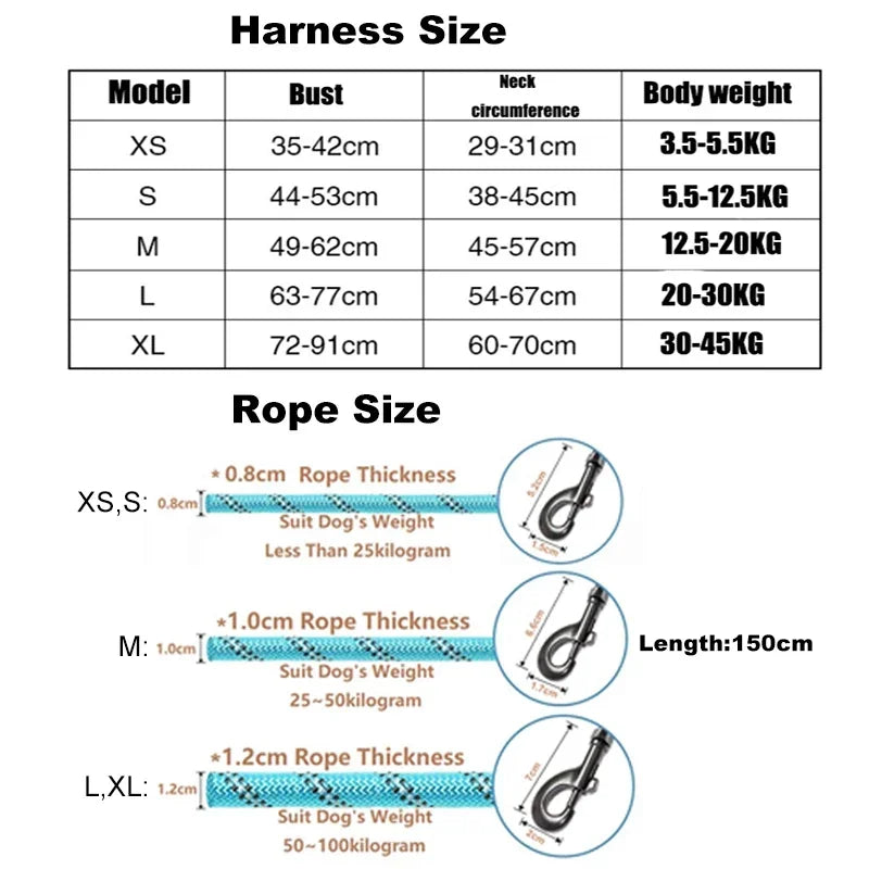 Pet Dogs Adjustable Harness Small and Large Dog Harness Vest, Strong Dog Leash Pet Leashes Reflective Leash Drag Pull Tow