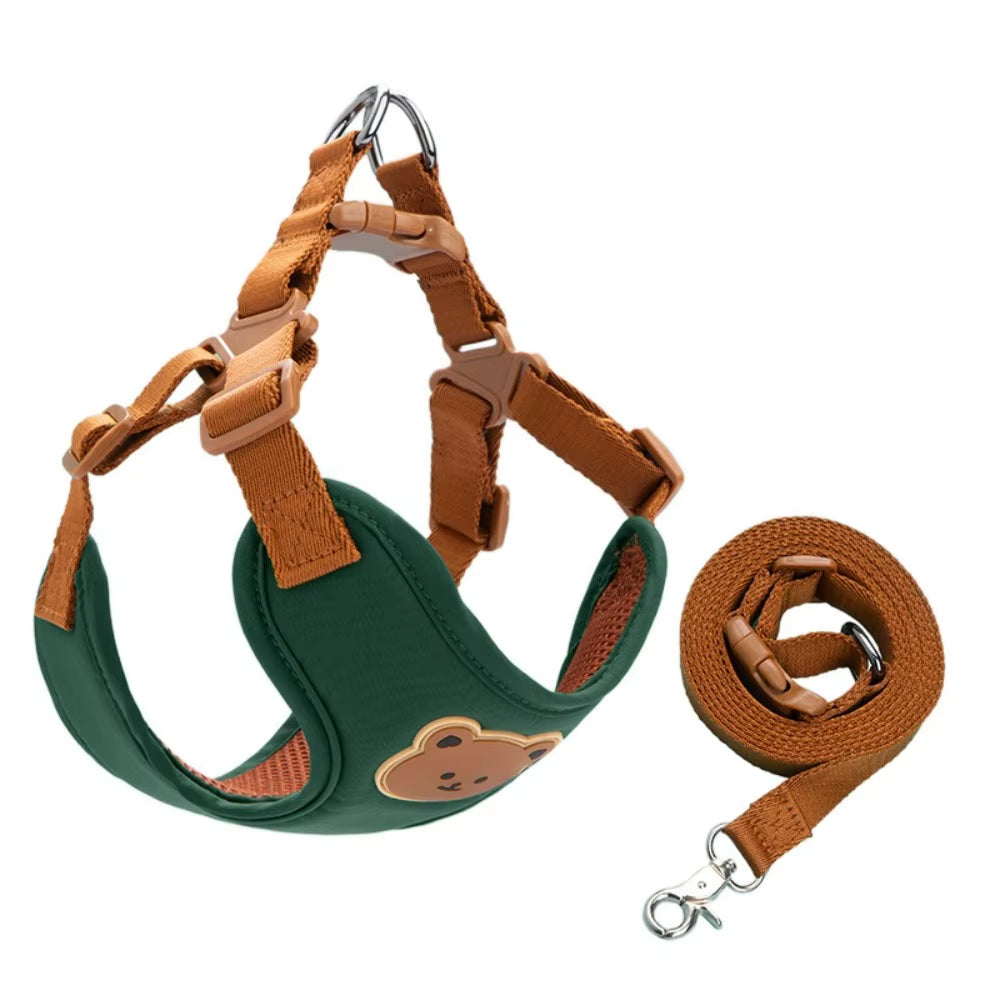 Cartoon Cute Pet Harness Leash Adjustable No Pull Dog Collar Harness Anti-Escape Dog Harness Outdoor Walking Travel