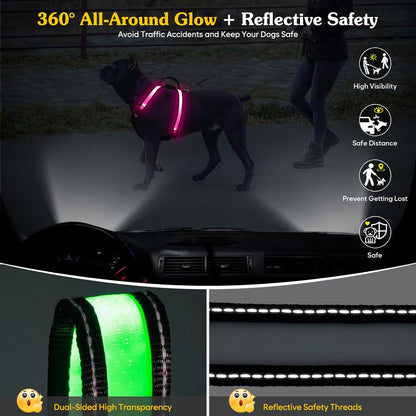 Rechargeable LED Dog Harness – Multi-Color Light up Glow Dark Vest with Reflective Strips, Waterproof Adjustable Soft Mesh Safety Harness for Small Medium Large Dogs Night Walking-Extra Large